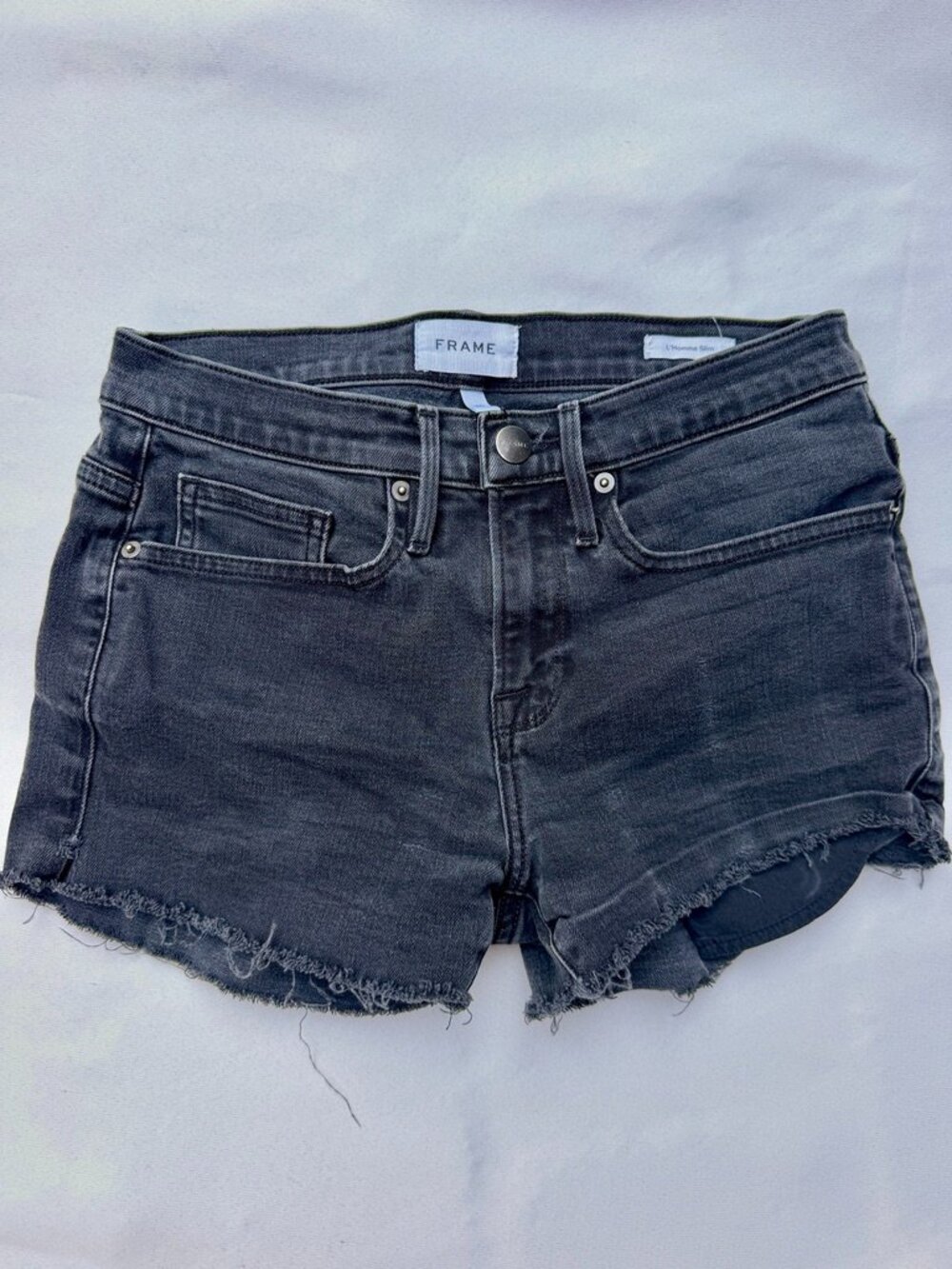 FRAME L'Homme Slim Cut Off Denim‎ Shorts Women 29 Black | Grunge Indie